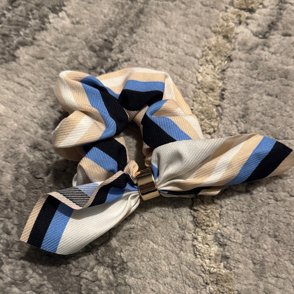 Elegant Striped Hair Scrunchie with Bow